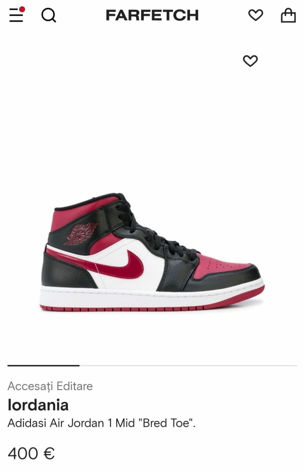 Jordan 1 Mid Bred Toe