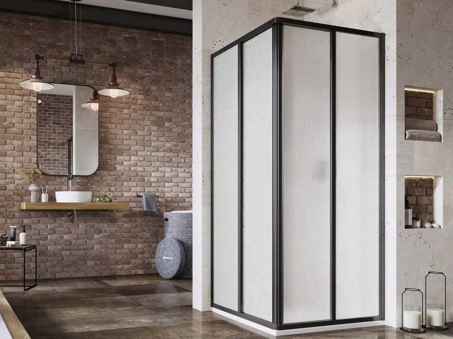 Cabină de duș Ravak Supernova 80x80 cm, neagră/Pearl, NOU, fisuri fine