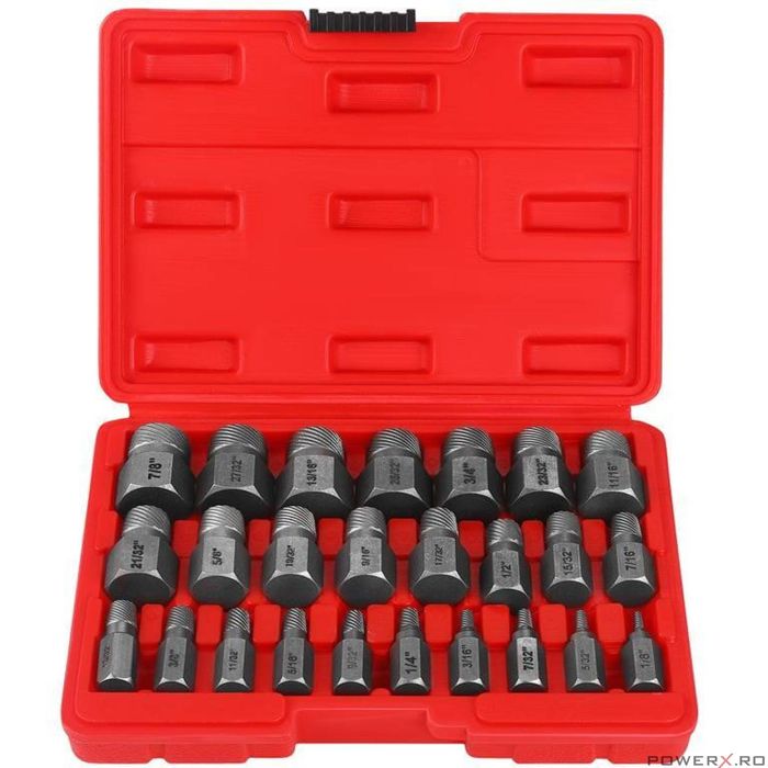 Set extractoare pentru suruburi rupte 3-23 mm, 25 piese, Kraft