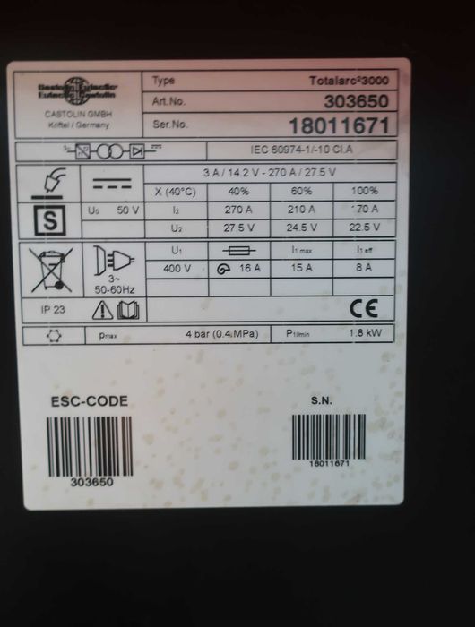 Заваръчен апарат, МИГ/МАГ, Fronius/Castolin Total arc 3000