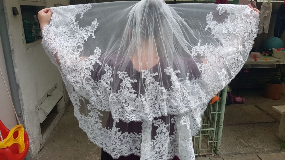 Voal mireasa mediu Bien Savvy Franța, model suberb cu pietre