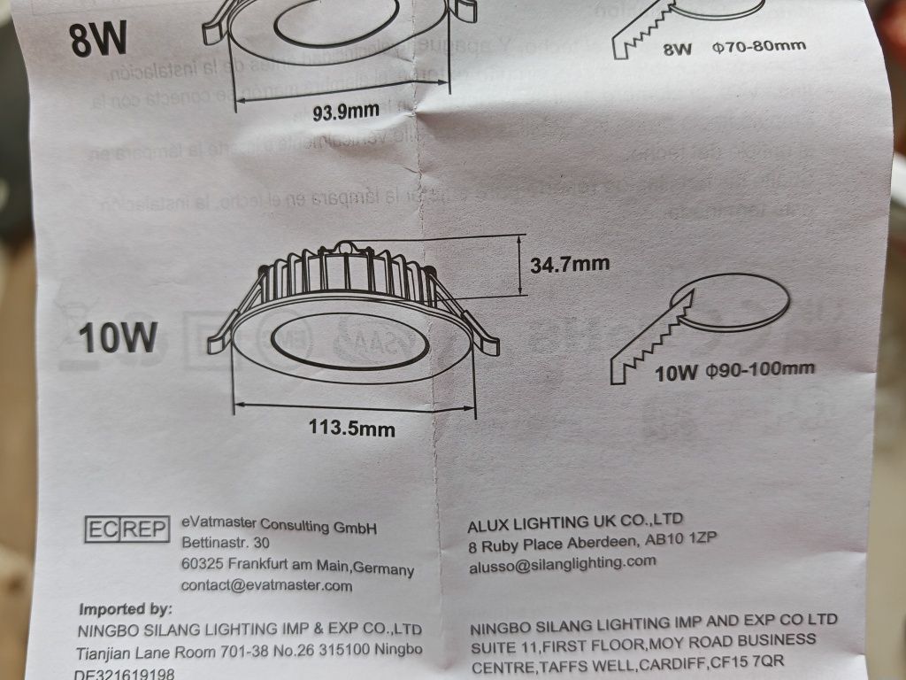 6 броя ALUSSO LED Downlight Тавани спот лунички 230V, 10W 3000K-5700K