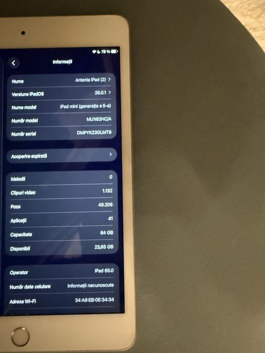 iPad mini generatia a 5 a, 64 GB, WI-Fi + Cellular