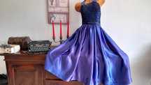 Rochie unicat de atelier Viena, halter, paiete & satin degrade