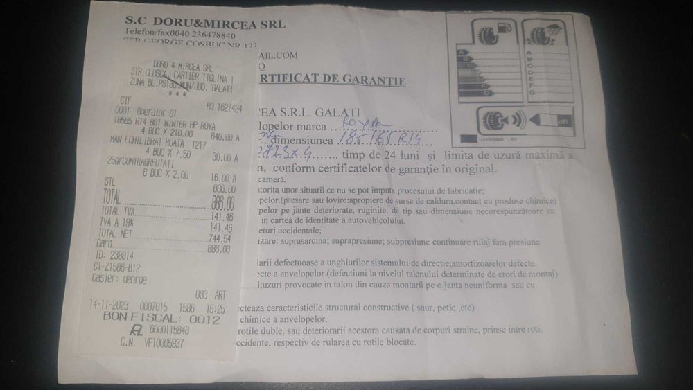 Vand 4 buc. anvelope de iarna noi marca Royal 185/65/14. Pret 520 lei.