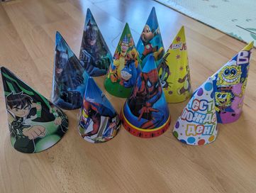 Сет детски картонени парти шапки с различни герои