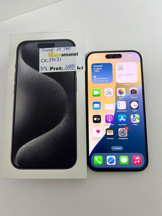 Telefon mobil Apple iPhone 15 Pro, 128GB, 5G, Black Titanium -I-