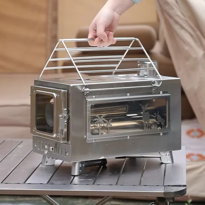 Туристическая походная печь с трубой и складными ножками  удобно