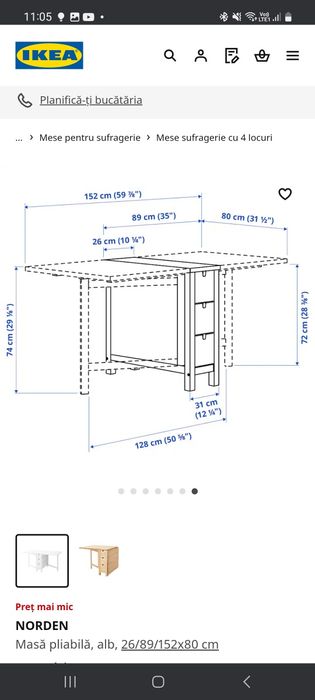 Masa pliabila Norden IKEA