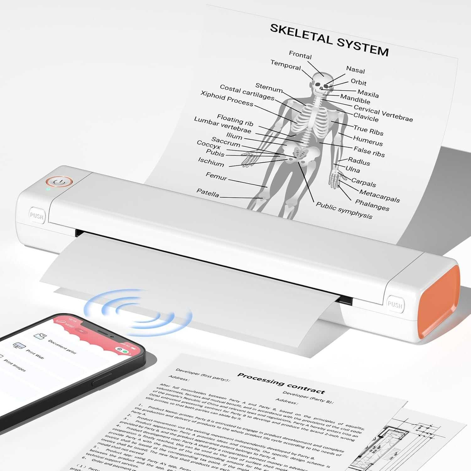ItriAce M08F A4 термичен принтер, преносим Bluetooth, бял/оранжев