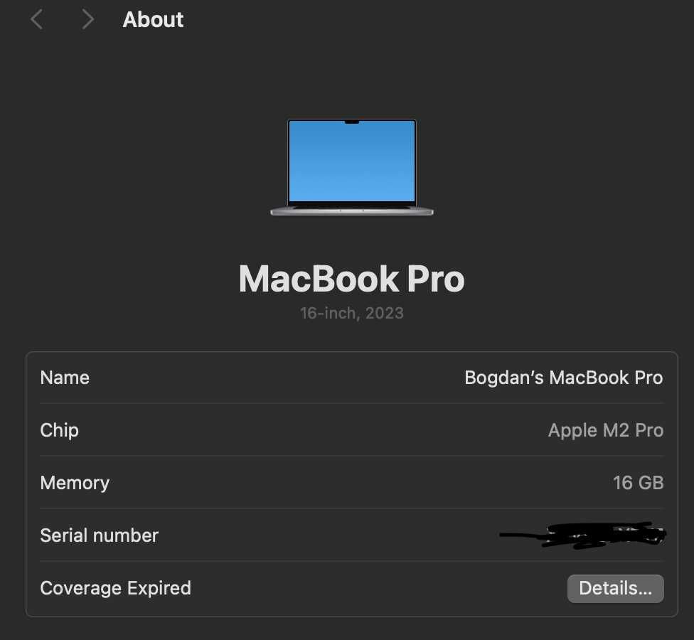 Macbook Pro 16 inch m2 pro (2023)