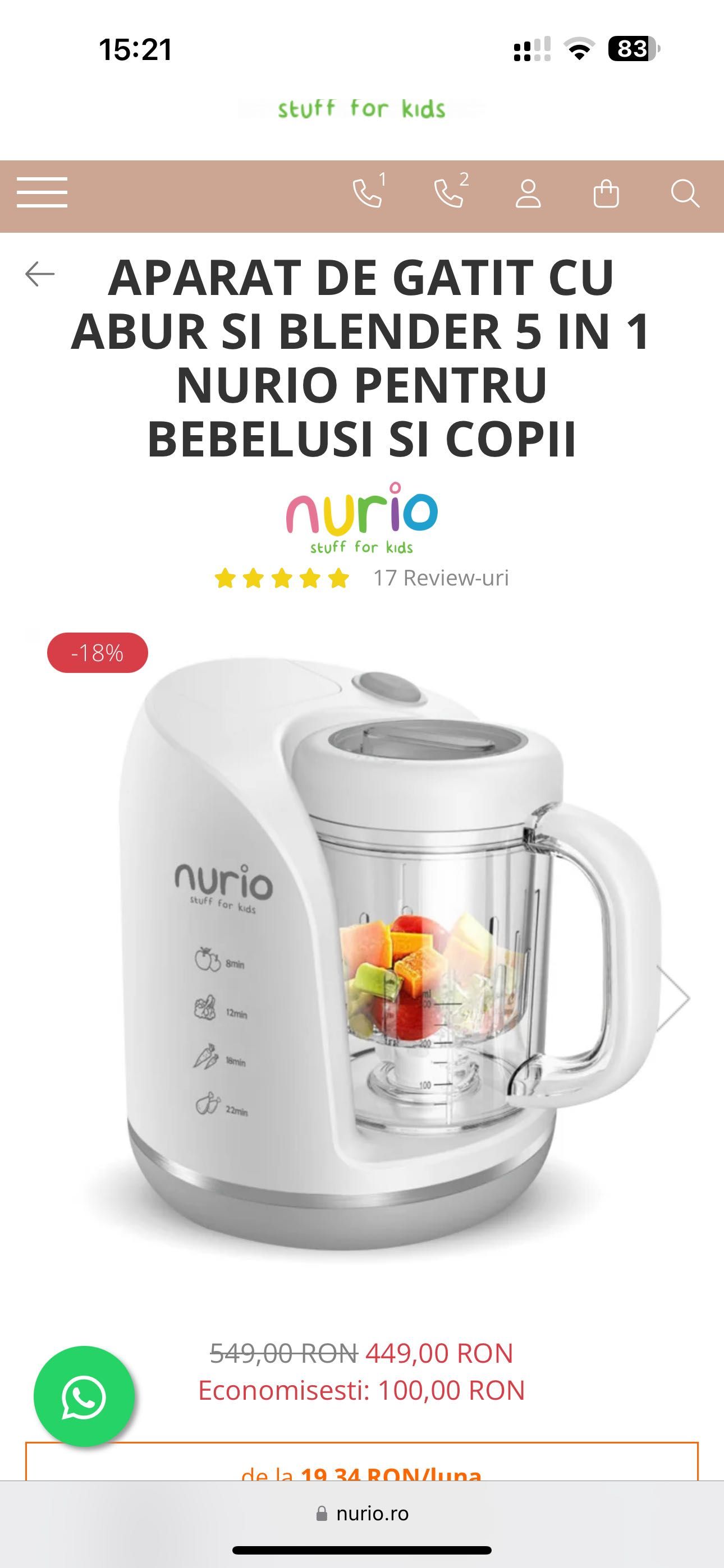 Aparat de Gatit cu Abur si Blender 5 in 1 Nurio pentru Bebelusi