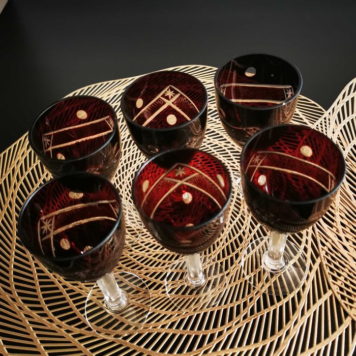 Set 6 pahare cristal roșu rubin