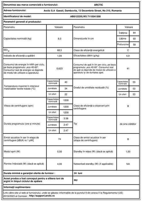 Mașină de spălat Arctic AB81223XLW5