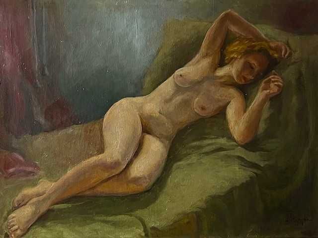 *NUD INTINS* Tablou foarte VECHI, ulei/panza, semnat, 80x60cm+rama.