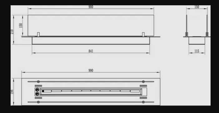 Semineu / Arzator Insert 1000, Sticla,Bioetanol, 99 cm x 21 cm x 21 cm