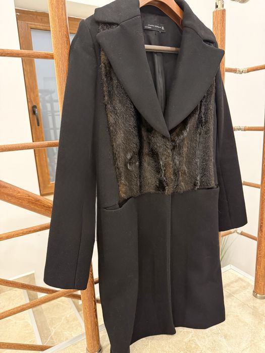 ZARA палто естествена кожа с косъм