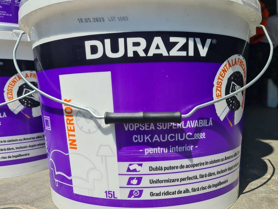 DURAZIV Lavabila cu KAUCIUC alba pentru interior 15 L - DURAZIV