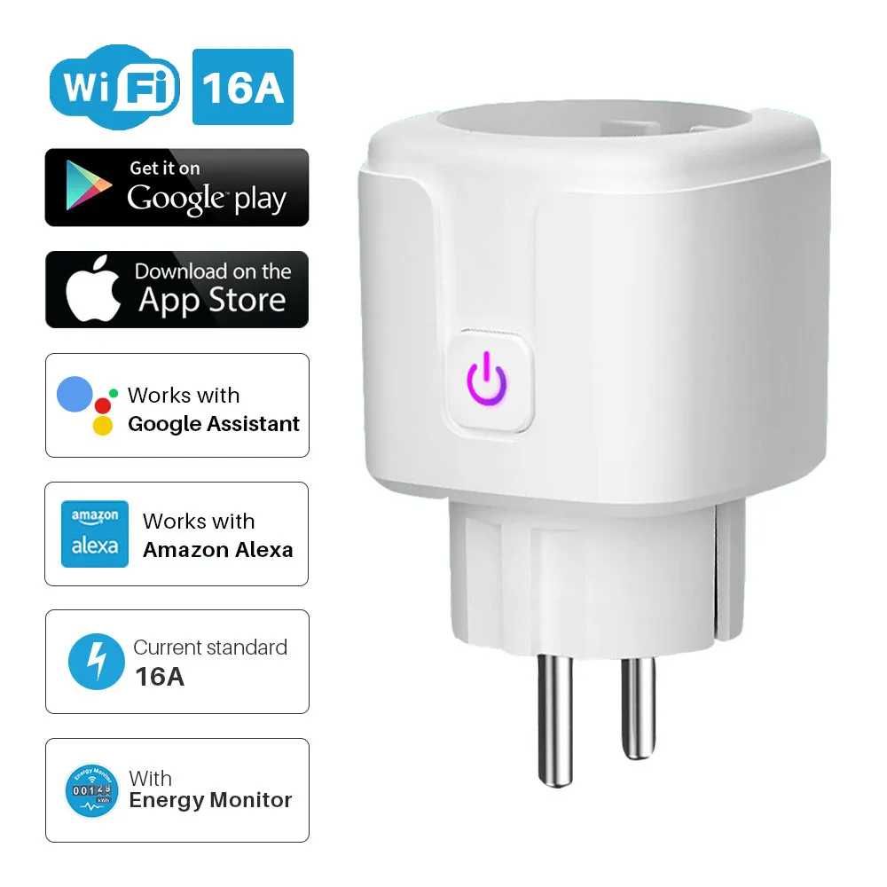 Смарт WiFi контакт STELS, 16A, Гласов контрол, Google Home, Alexa
