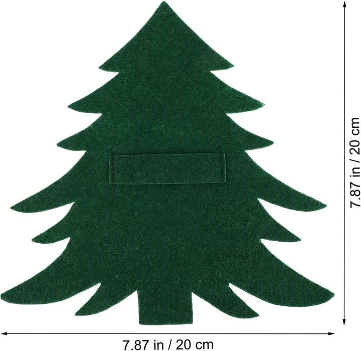 Set 12 suporturi pentru tacâmuri, model brad, din fetru, roșu & verde