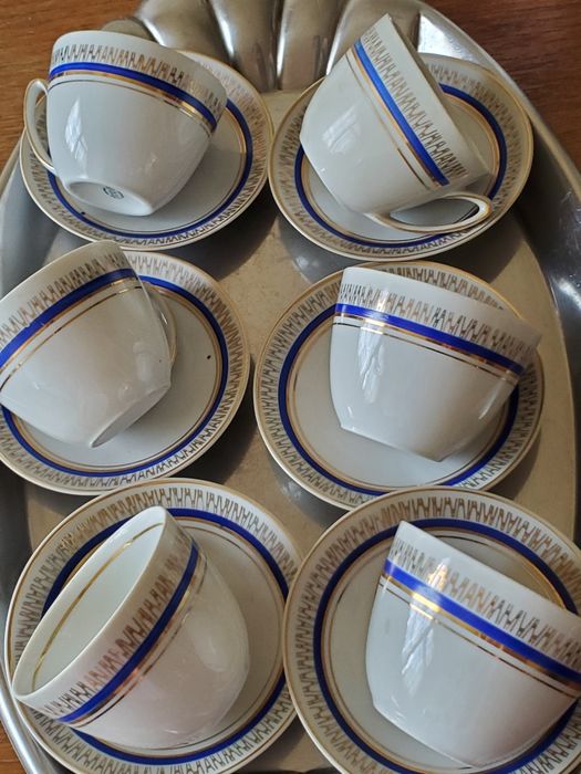 Set cafea porțelan alb albastru