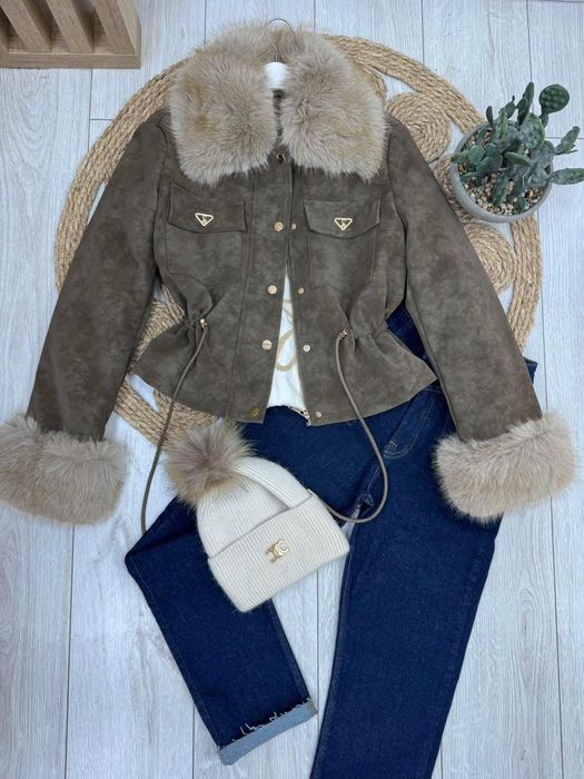 Дамско яке велур и косъм