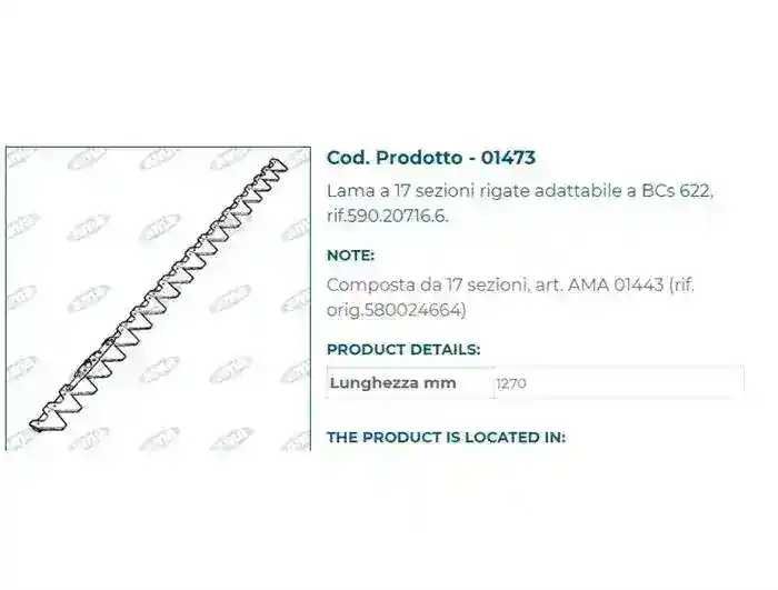 Lama BCS 17 dinti prindere dreapta motocositor bcs L 1,27 mtr