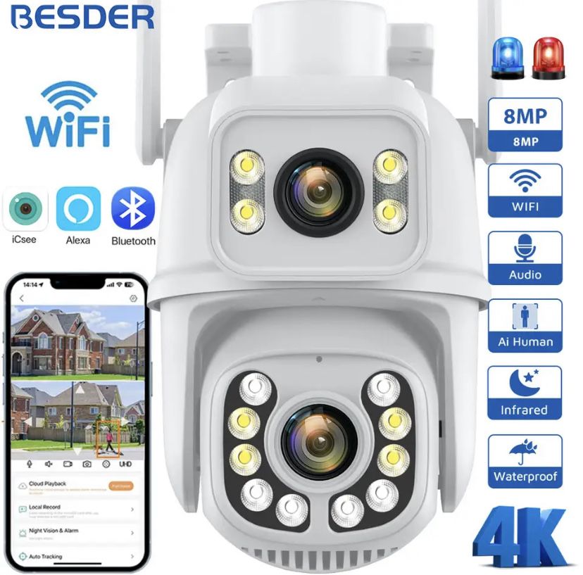 Camera 8mp lentile duble supraveghere securitate cam wifi