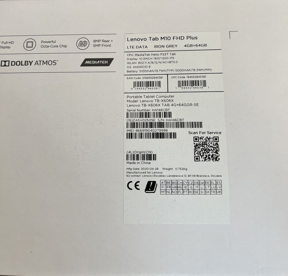 Tableta Lenovo Tab M10 FHD Plus Iron Grey 4GB+64 GB