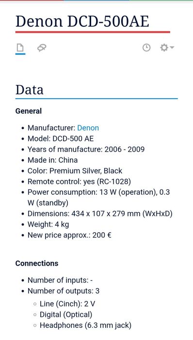 Cd player Denon dcd 500 ae