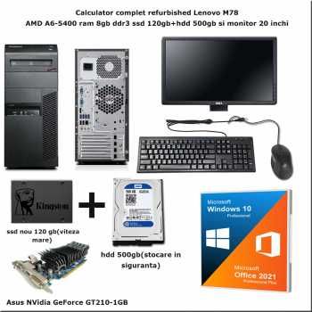 Calculator jocuri/gaming ieftin-Lenovo m78-A6, 8gb hdd 500gb+Monitor20