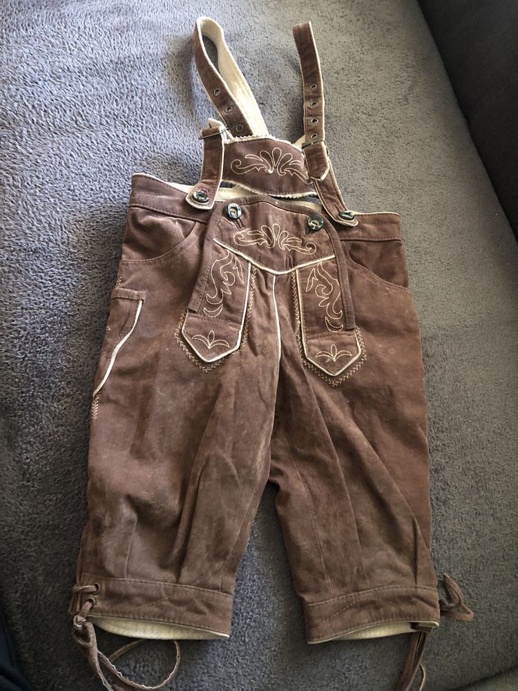 Pantaloni tirolezi din piele intoarsa,pentru copii,marime 98-104
