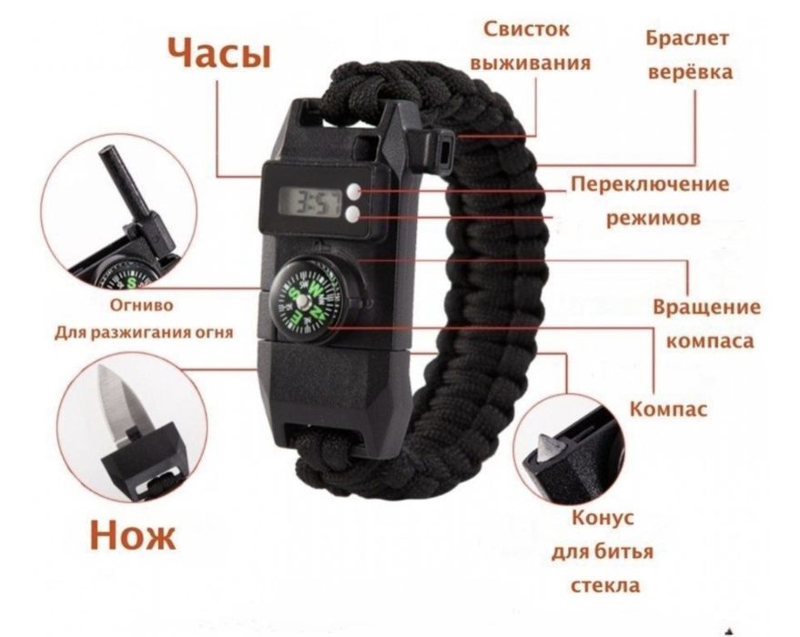 Новый Браслет для выживания 7в1 паракорд