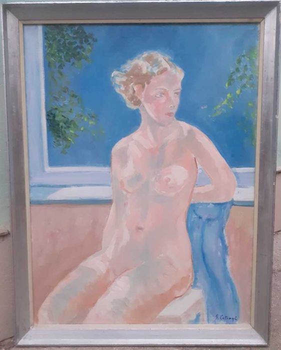Tablou vechi - nud la fereastra - semnat G. Catargi