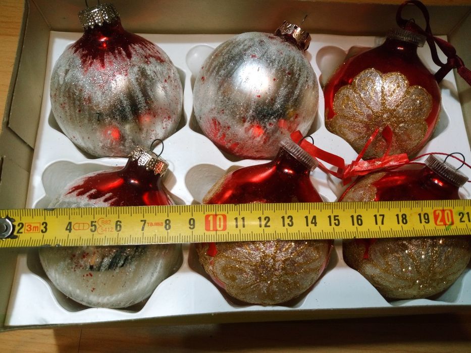 6 Globuri vintage vechi din sticla pictate manual rosu