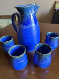 REDUCERE Set ceramica carafa+4 pahare cul cobalt Germania
