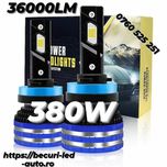 Două Becuri Led H1,H4,H7( 36000Lm/380W/6000K) Lumină Foarte Puternică