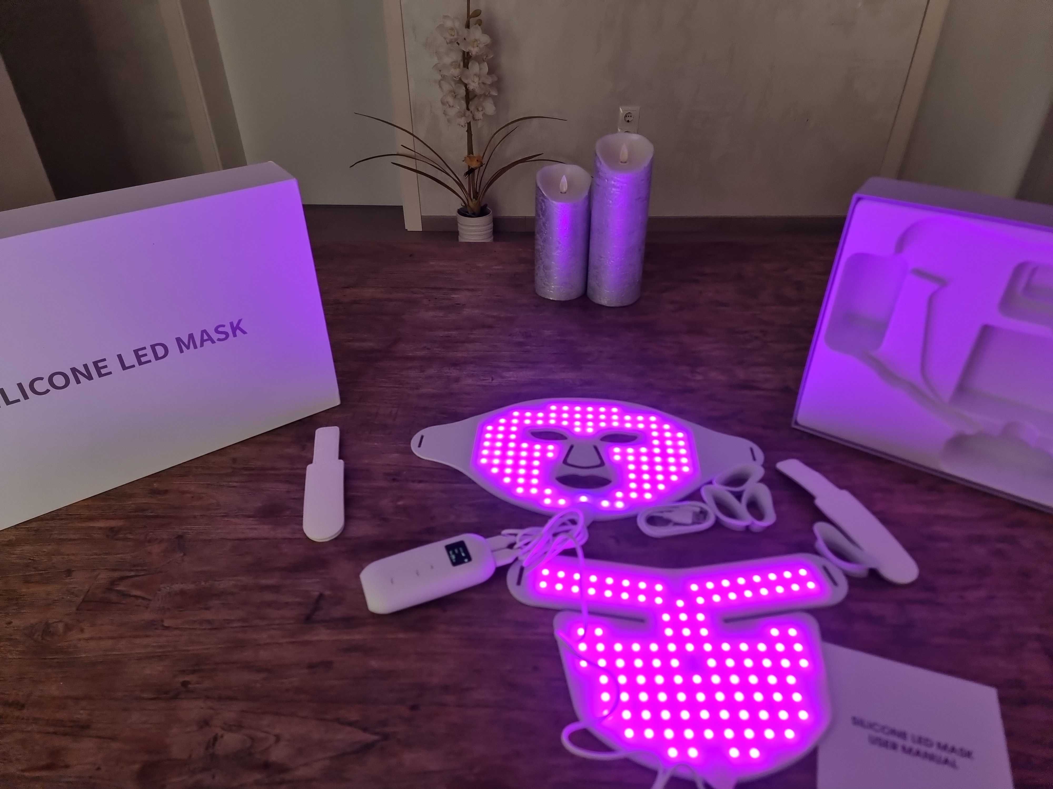 LED Маска за лице и шия, Козметична, подмладяваща силиконова LED маска