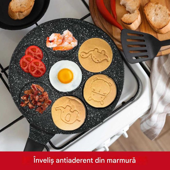 Tigaie pentru Clatite HERZBERG cu diferite forme, diametru 26 cm,negru