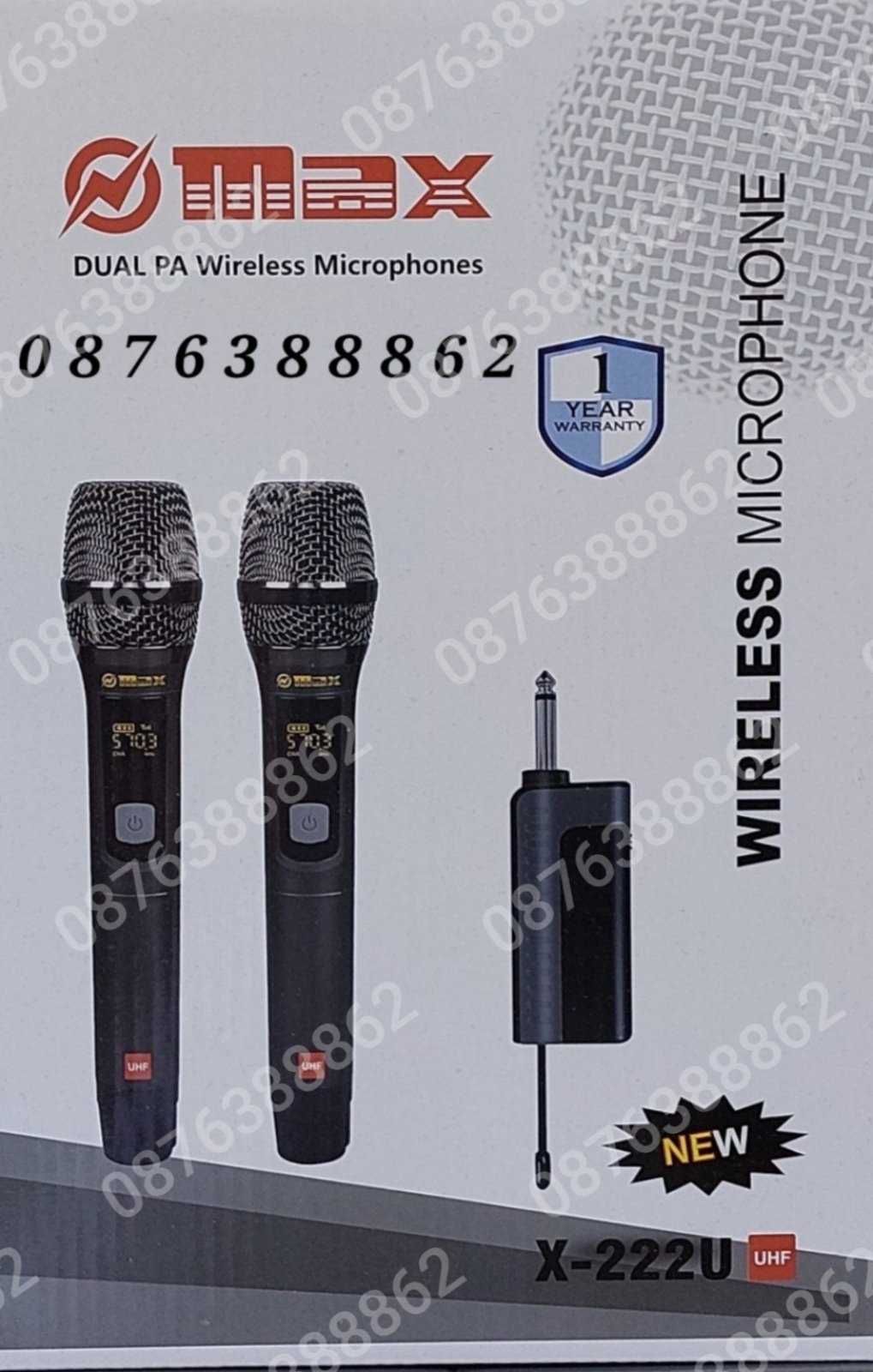 Професионални микрофони–2бр. безжични,Метална решетка, 6.35 мм,USB,UHF