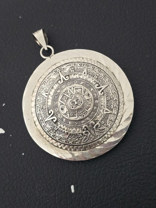 Pandantiv argint masiv - Calendar Aztec /Două Fete - ORIGINE MEXIC