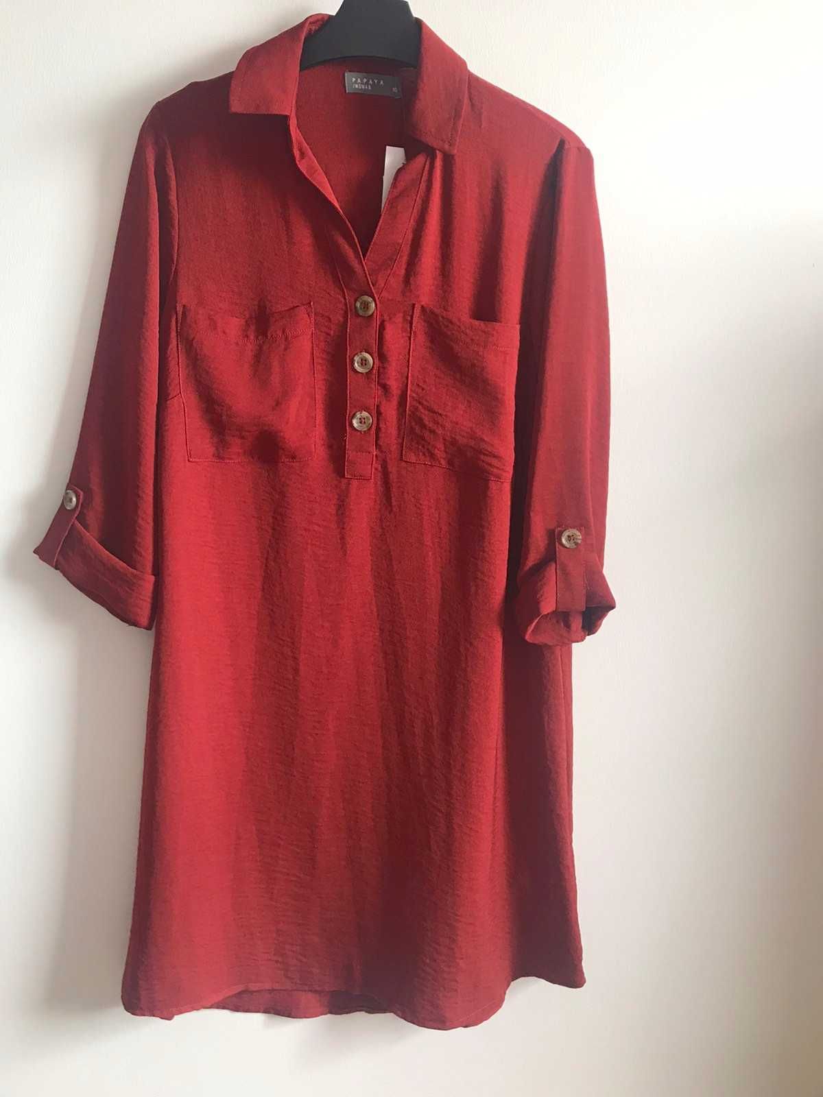Дамска риза - рокля в керемидено-червен цвят