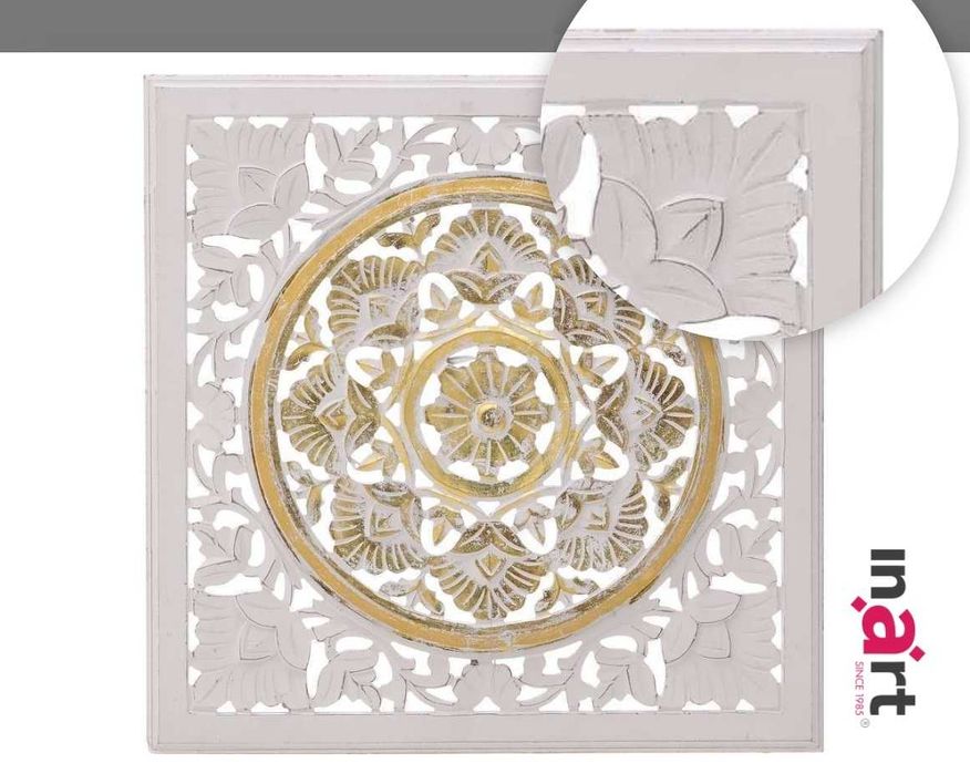 Decor alb auriu Inart alb antichizat, lemn Paulownia