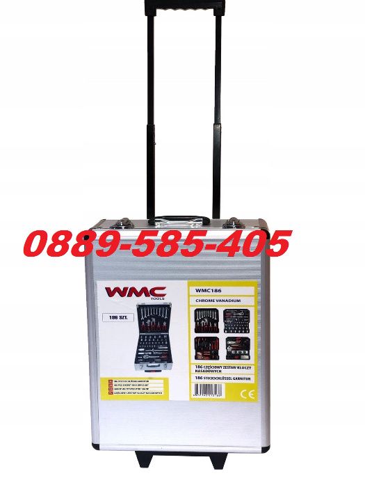 Мега метален куфар комплект WMC 186 инструменти гедоре ключове отверки