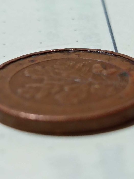 монета 1 евро цента 2008 (die break) (collar cud/rim cud)