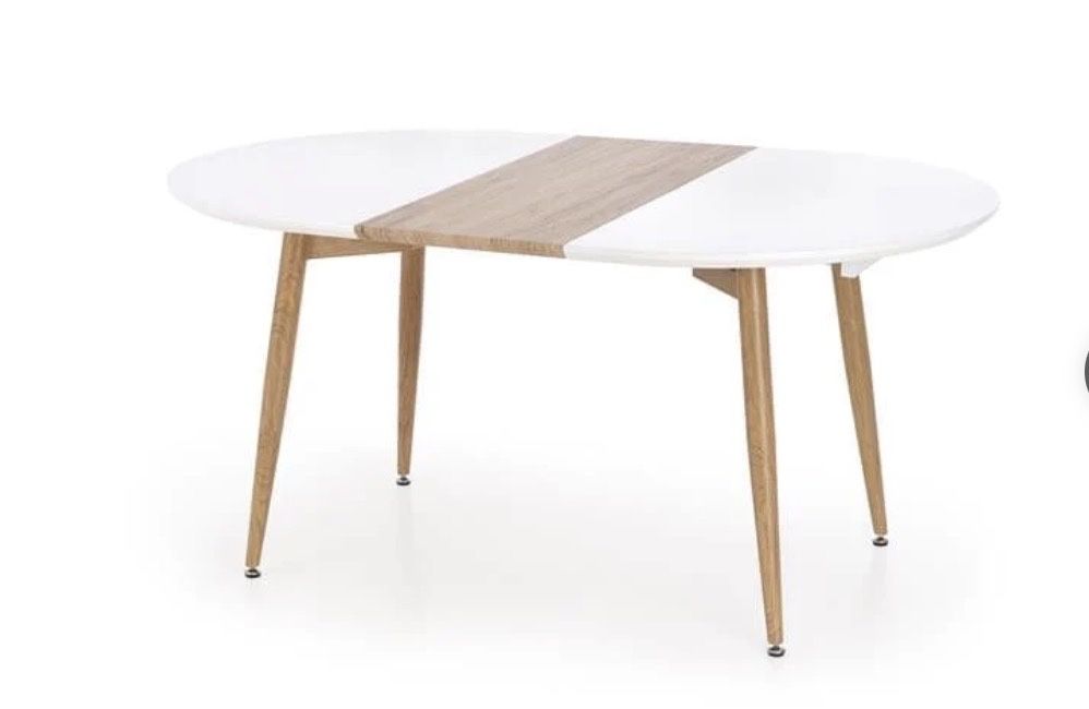 Masa extensibila din MDF si metal Calibry Alb / Stejar San Remo