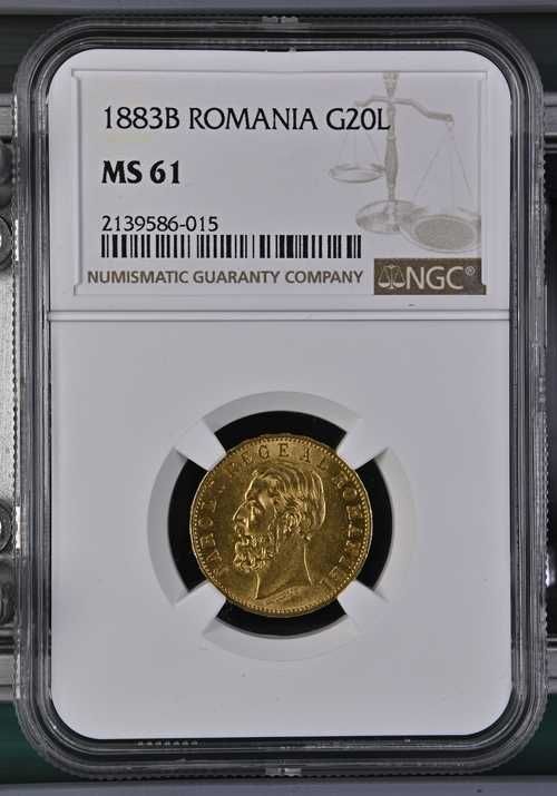 Moneda AUR 20 lei 1883 MS61 si 20 lei 1890 MS61 autentificata, RAR