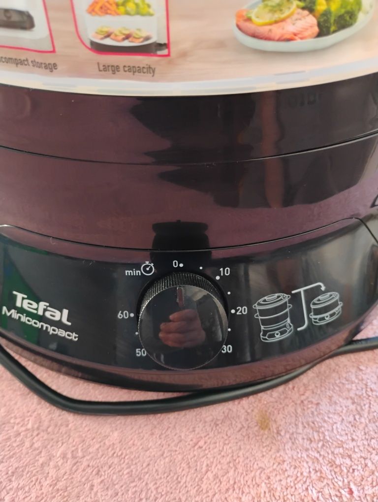 Aparat de gatit cu aburi TEFAL MiniCompact VC139810, 2 cosuri, 6l, 800