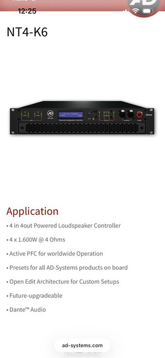 Amplificator 4x1600W Ad Sytems nt4-k6 dante