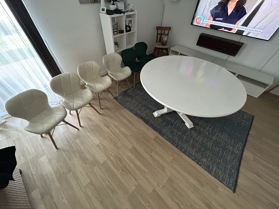 Masa rotunda, alba, 148 cm diametru